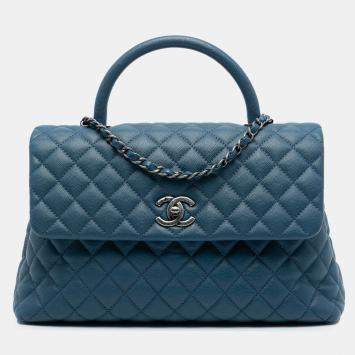 مملوكة مسبقًا Chanel Blue Medium Quilted Caviar Coco Top Handle Bag