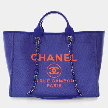 Pre Owned Chanel Large Blue Canvas Deauville Tote