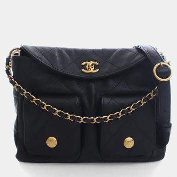 Pre Owned Chanel Black Caviar Hobo Messenger