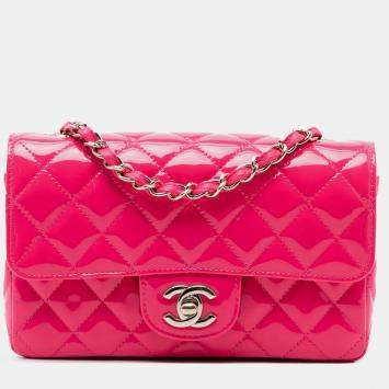 Pre Owned Chanel Pink Mini Rectangular Classic Patent Single Flap