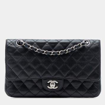 Pre Owned Chanel Black Medium Classic Caviar Double Flap