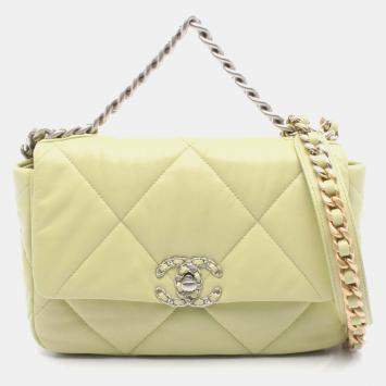 Pre Owned Chanel Boy Chanel Shoulder Bag Leather Green