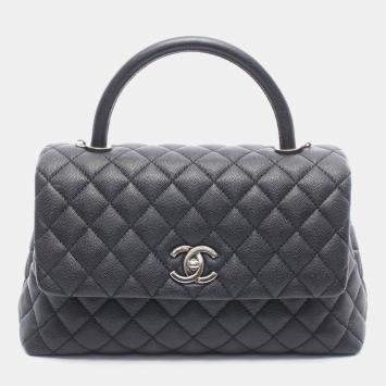 Pre Owned Chanel Coco Handle 29 Top Flap Bag Matelasse Handbag Grained Calfskin Leather Black