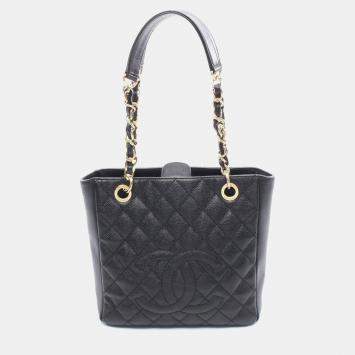 Pre Owned Chanel Matelasse Pst Tote Bag Calfskin Leather Black