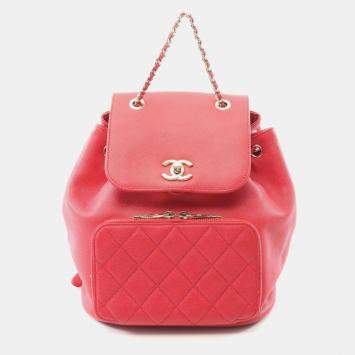 مملوكة مسبقًا Chanel Business Affinity Matelasse Backpack Bag In Calfskin Leather Cowhide Red