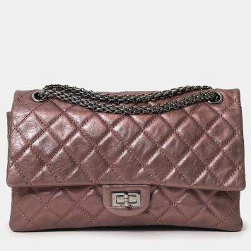 Pre Owned Chanel 2008-09 Brown Metallic Aged Calfskin Quilted 2.55 Reissue Shoulder Bag