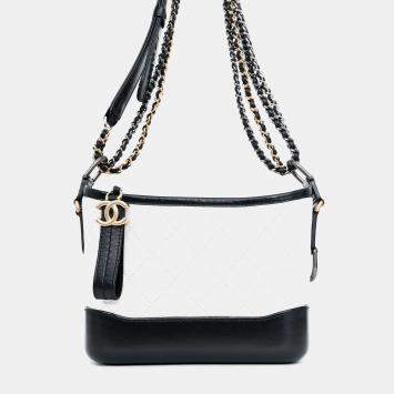 Pre Owned Chanel 2017-18 White/Black Lambskin Small Gabrielle Chain Bag