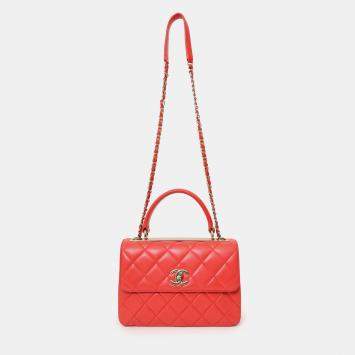 Pre Owned Chanel 2019 Red Leather Trendy CC Small Top Handle