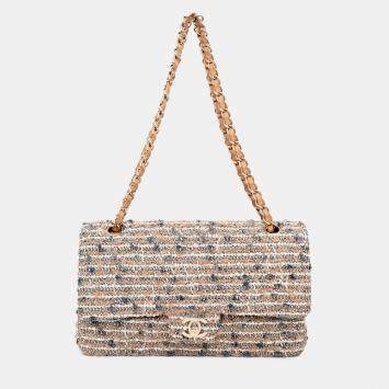 Pre Owned Chanel 2005/2006 Cream Tweed Medium Double Flap
