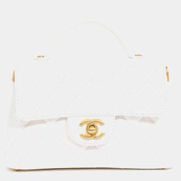 Pre Owned حقيبة شانيل مقبض علوي مستطيلة صغيرة جلد حمل أبيض 2025