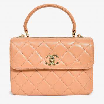 Pre Owned Chanel 2017 Tan Lambskin Leather Small 'Trendy' Bag