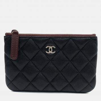 Pre Owned Chanel Black Leather Caviar Pouch