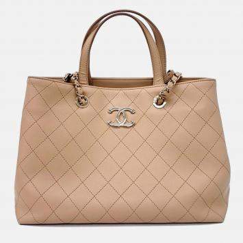 Pre Owned Chanel Beige Leather Tote And Shoulder Bag