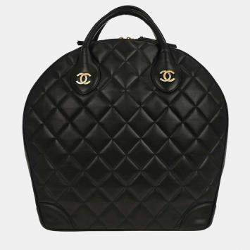 Pre Owned Chanel Black Lambskin Paris Handbag