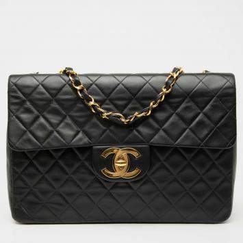 Pre Owned Chanel Black Maxi XL Classic Lambskin Single Flap