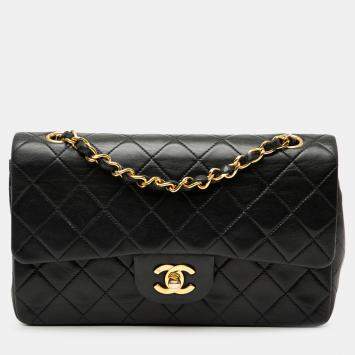 Pre Owned Chanel Black Small Classic Lambskin Double Flap
