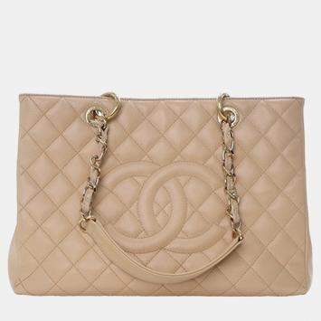 Pre Owned Chanel Brown Caviar Grand Shopping Tote
