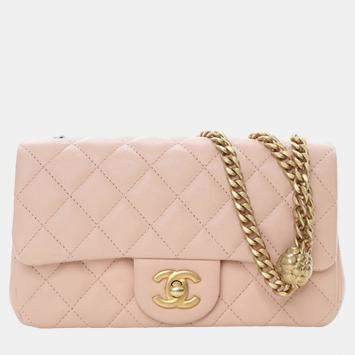 Pre Owned Chanel Pink Mini Rectangular Classic Lambskin Sweet Camellia Flap