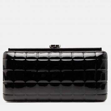 Pre Owned حقيبة كلتش شانيل سوداء سي سي شوكولاتة بار براءة الاختراع الإطار