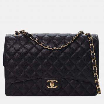 Pre Owned Chanel Black Maxi Classic Caviar Double Flap