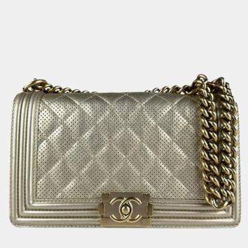 Pre Owned Chanel Boy Chanel Shoulder Bag  Leather  Metal  Gold