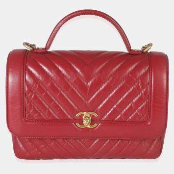 مملوكة مسبقًا Chanel Red Chevron Calfskin Top Handle Flap Bag