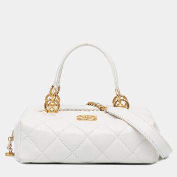 Pre Owned Chanel White Métiers d'Art CC Quilted Lambskin Box with Top Handle Bag