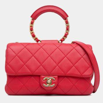 Pre Owned Chanel Red Medium Lambskin In The Loop Flap