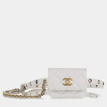 مملوكة مسبقًا Chanel White Punk Chain Leather Belt Bag