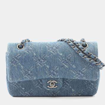 Pre Owned Chanel Classic Double Flap Blue Denim Shoulder Bag