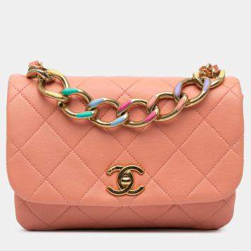 Pre Owned Chanel Pink Small Lambskin Color Match Flap