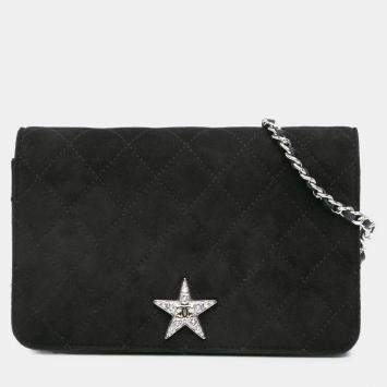 Pre Owned محفظة شانيال سويد مبطن أسود كوستيلار على سلسلة