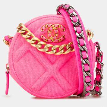 مملوكة مسبقًا Chanel Pink Jersey 19 Round Clutch on Chain