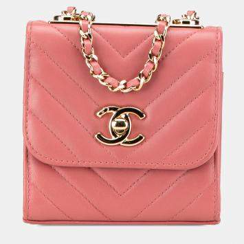 Pre Owned Chanel Pink Mini Chevron Lambskin Trendy CC Chain Wallet