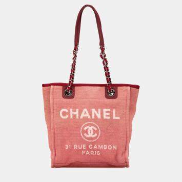 Pre Owned Chanel Red Mini Mixed Fibers Deauville Tote