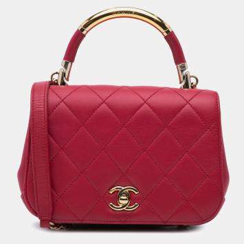 Pre Owned Chanel Pink Mini Quilted Lambskin Carry Chic Flap