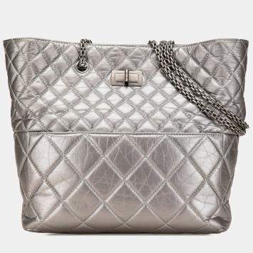 Pre Owned Chanel Silver Reissue 2.55 Quilted Aged Calfskin Tote