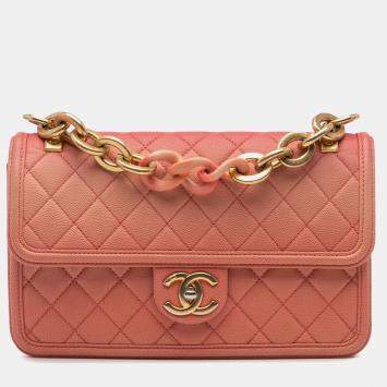 Pre Owned Chanel Pink Medium Quilted Caviar Sunset On The Sea Flap