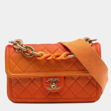 مملوكة مسبقًا Chanel Orange Small Quilted Caviar Sunset On The Sea Flap