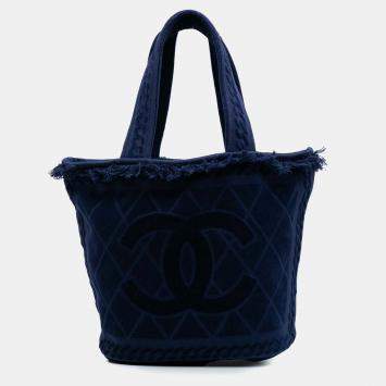 Pre Owned Chanel Blue CC Terry Cotton Beach Tote