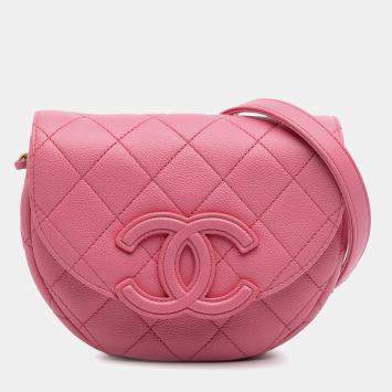 Pre Owned Chanel Pink Mini CC Quilted Caviar Messenger Flap