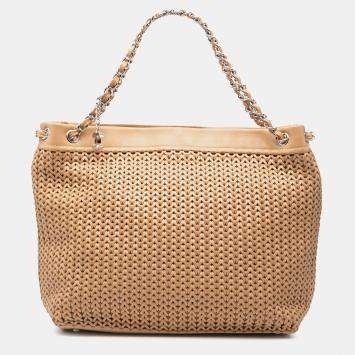 Pre Owned Chanel Brown Woven Caviar CC Charm Tote