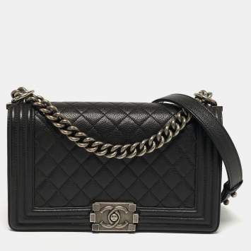 مملوكة مسبقًا Chanel Boy Medium Black Quilted Caviar Leather Flap Bag
