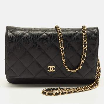 Pre Owned Chanel Classic WOC Black Quilted Caviar Leather Bag