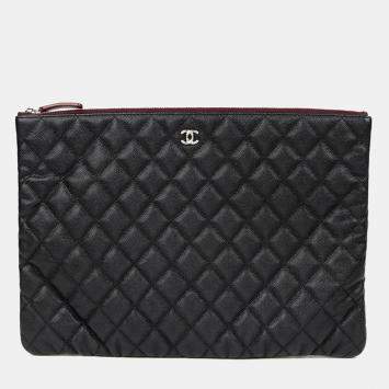 مملوكة مسبقًا Chanel Classic Large Black Caviar Leather Clutch Bag
