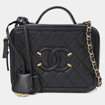 مملوكة مسبقًا حقيبة يد توتس شانيل كافيار جلد أسود ميديوم