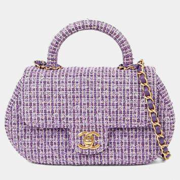 Pre Owned Chanel CC Logo Small Purple Tweed Top Handle Shoulder Bag
