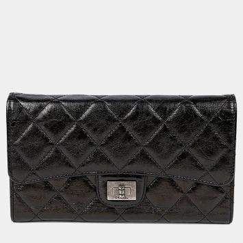 Pre Owned Chanel Black Leather Long Wallet