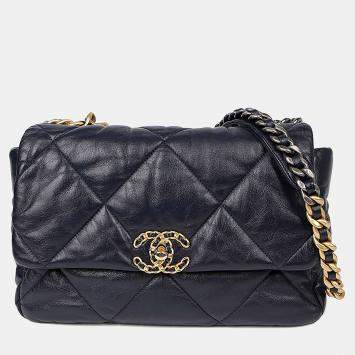 مملوكة مسبقًا حقيبة كتف شانيل 19 جلد أزرق كبير