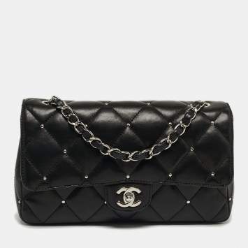 Pre Owned Chanel Classic Single Flap Medium Studded Quilted Leather Shoulder Bag
